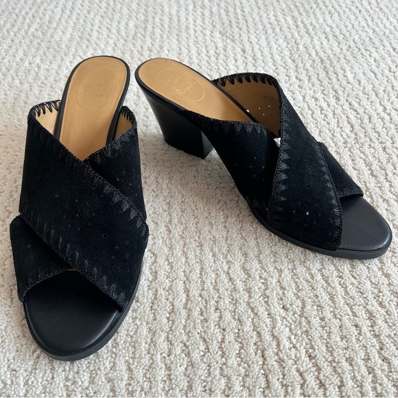 JACK ROGERS Blakely Black Suede Open Toe Slip On Heeled Sandal 11M - Picture 4 of 13